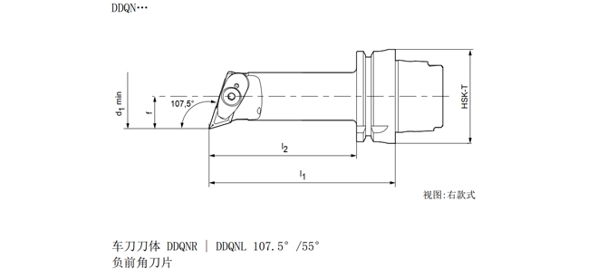 SPEZIFIKATION DES HSK-T TURNING TOOL DDQNR | DDQNL 107,5 °/55 °, LANG