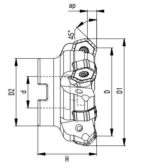 SPECIFICATION OF FACE MILLING CUTTER, 45° HNMX 0906 - 翻译中...