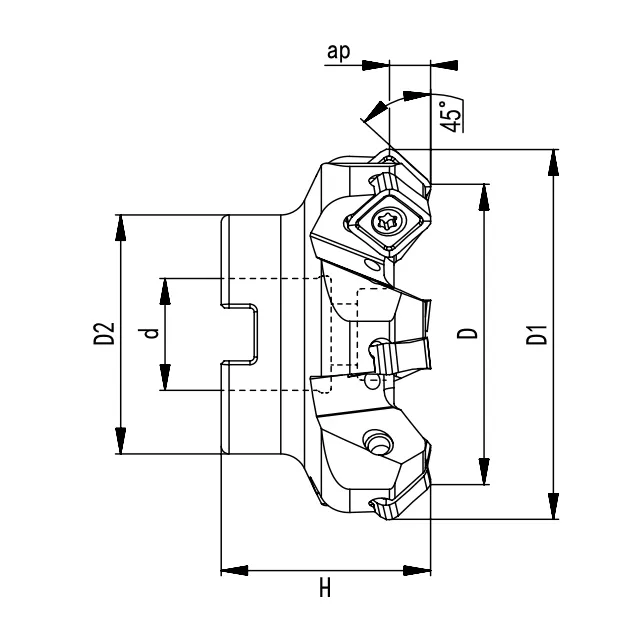 SPECIFICATION OF FACE MILLING CUTTER, 45° SN1206 - 翻译中...