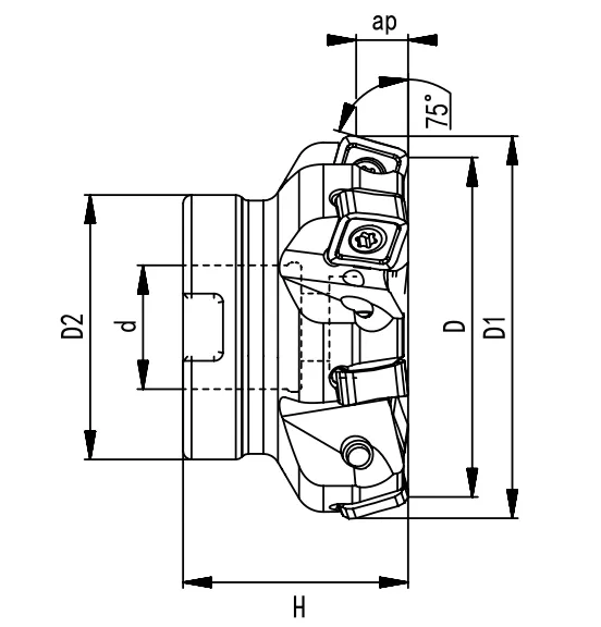 SPECIFICATION OF FACE MILLING CUTTER, 75° SN1206 - 翻译中...