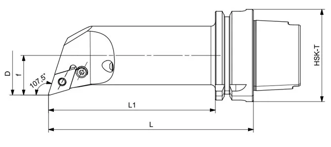 Spezifikation des HSK-T Drehwerkzeugs PDQNR | PDQNL 107,5°/55°, lang